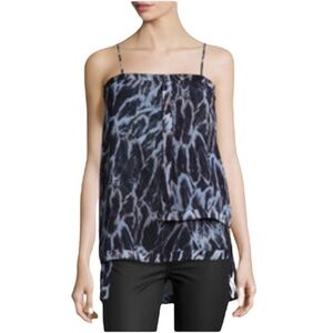 Halston Heritage Blue Feather Print spaghetti strap camisole, elegant tank top L